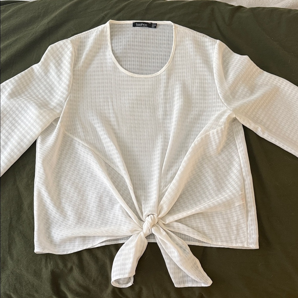 Boohoo Cream Tie-Front Blouse